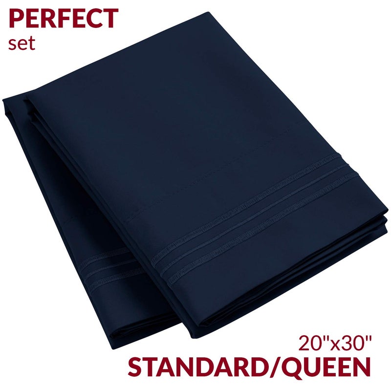 Mellanni Pillow Cases - Luxury, Extra Soft, Cooling Pillow Covers - 2 PC Iconic Collection Pillowcases - Envelope Closure (Standard/Queen 20" x 30", Navy Blue) - Image 2
